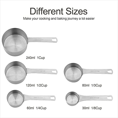 Measuring Cups and Spoons Set, Dry Metal Measuring Cup Set of 11, Stainless Steel Measuring Cups and Spoons, 5 Measure Cups and 5 Kitchen Measurement Spoons & Leveler - size: Set of 11