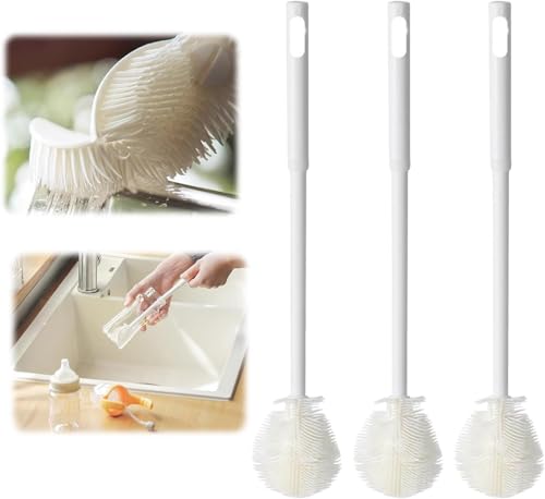 Folded Soft Bristle 360 ° Silicone Cup Brush Water Bottle Cleaner with Long Handle, Cover Narrow Neck Container Brush Cup (3pcs)