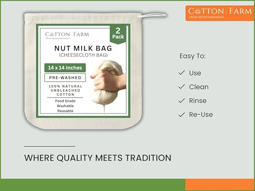 Cotton Farm Grade 100 Cheese Cloths, 18X18 inch bundle with Nut Mik Bag 14x14 inch
