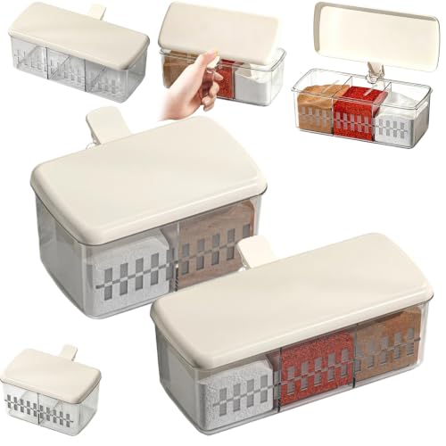 Clear Seasoning Box,Clear Divided Spice Seasoning Box with Flip Lid, Food-Grade,Transparent Design,Seasoning Storage Container Condiment Jars Spice Box Set (2 PCS, 2+3 Compartments) - color: 2 PCS, 2+3 Compartments