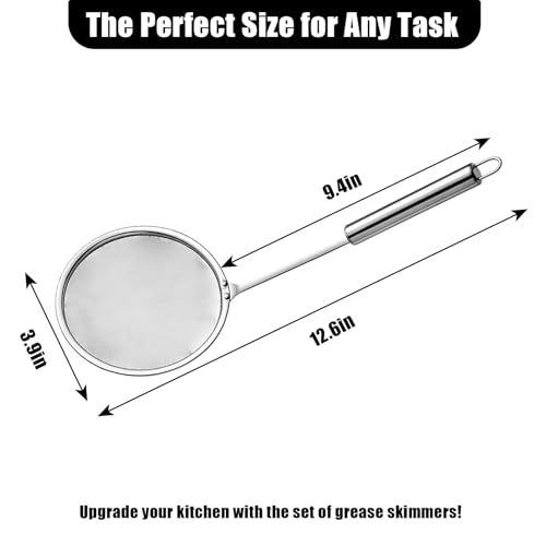 Stainless Steel Fat Skimmer Spoon 4”Multi-Functional Fine Mesh Hot Pot Grease Strainer with 9.4” Heat-Resistant Handle For Frying, Soup, Quinoa, Miso - size: 1 Pack