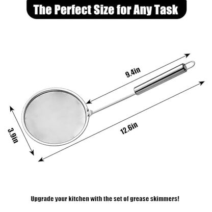 Stainless Steel Fat Skimmer Spoon 4”Multi-Functional Fine Mesh Hot Pot Grease Strainer with 9.4” Heat-Resistant Handle For Frying, Soup, Quinoa, Miso - size: 1 Pack