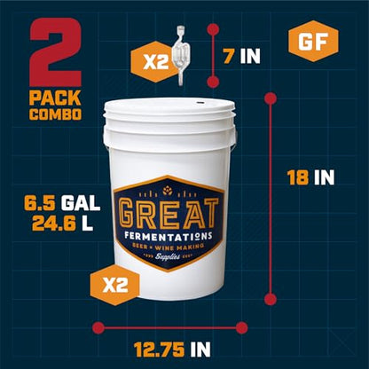 2 Pack 6.5 Gallon Fermenting Buckets with Lids and Handles - BPA-Free Food Grade Fermentation Bucket with Airlocks - Reusable Brewing Containers for Home Brewing Enthusiasts - size: 2-Pack Bucket Kit (2 Lids + 2 Airlocks)