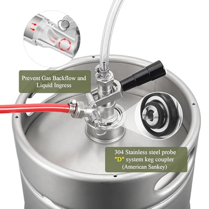 All 304 Stainless Steel D System Keg Coupler, Beer Tap Coupler with 1/4’’ Beer Line Barb & 5/16’’ Gas Line Barb, Heavy Duty US D Sankey Coupler for Smooth Pouring & Fast Dispensing | Heavy Duty, Foam-Free - size: 1/4’’Barb
