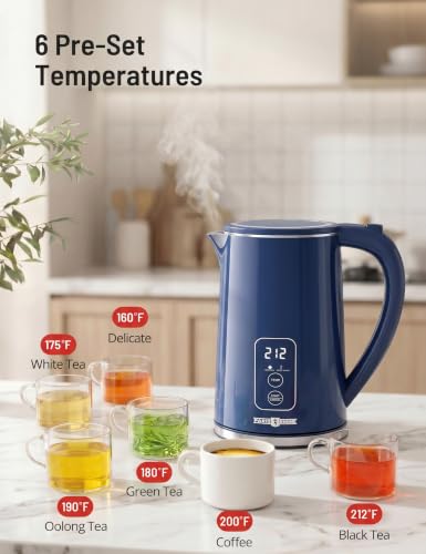 Electric Kettle Temperature Control, 1.7L Large Electric Tea Kettle, 4H Keep Warm Hot Water Boiler with 6 Presets, LED Screen Electric Kettles for Boiling Water, Boil-Dry Protection - color: Blue, size: 1.8 Quarts
