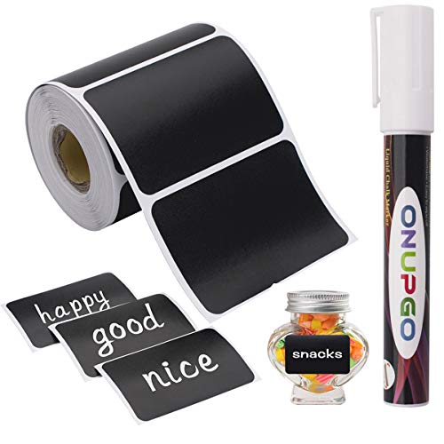ONUPGO Chalkboard Labels-180pcs Waterproof Reusable Blackboard Stickers with 1 Liquid Chalk Marker for Mason Jars, Parties Decoration, Craft Rooms, Weddings, Storage, Organize Your Home & Kitchen - color: A: Rectangle Shape