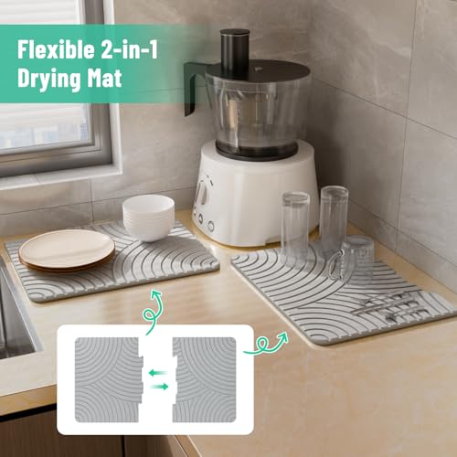 NiHome Large Stone Drying Mat for Kitchen Counter, 24"x16" Quick Dry Diatomaceous Earth Kitchen Mats - Fast Absorbent Non-Slip Dirt-Resistant Stone Dish Drying Mat for Dishes Bottles Cups Bathroom