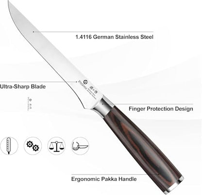 imarku Fillet Knife, German High Carbon Boning Knife, 6-Inch Stainless Steel Professional Grade Boning Fillet Knife for Fish, Pakkawood Handle for Meat and Poultry, Gifts for Men and Women - color: Silver with Brown