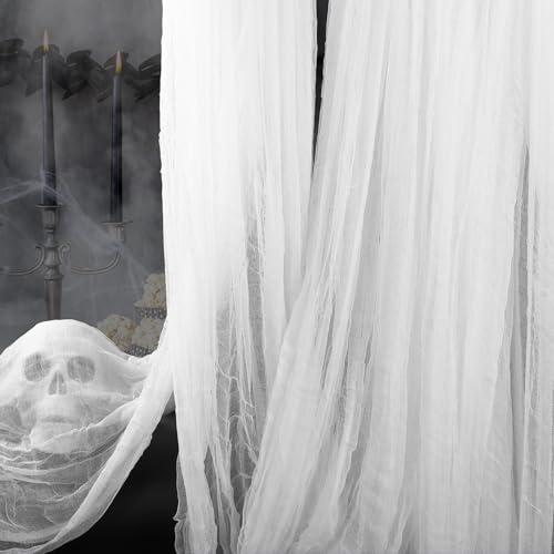 Vellibring 400" x 85" Halloween Creepy Cloth Decoration, Large White Spooky Fabric Cloth Scary Gauze Cheesecloth for Haunted House Halloween Party Yard Wall Indoor Outdoor Decor - color: White