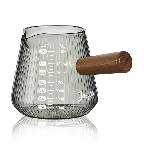 Joeyan Espresso Measuring Cup, 7oz Gray Espresso Shot Cups with Handle, Double Scale Glass Measuring Cup with Spout, Ribbed Milk Frothing Pitcher, Espresso Machine Coffee Bar Accessories - color: Gray espresso cup