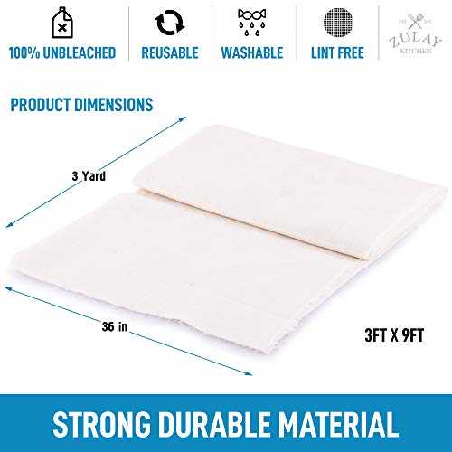 Zulay Grade 90 Cheesecloth - Unbleached & Reusable Ultra Fine Cheese Cloth - Pure Cotton Food Grade Cloths For Cooking, Straining, Basting, Making Cheese, Decoration and More (3 Yard) - size: 3 yard
