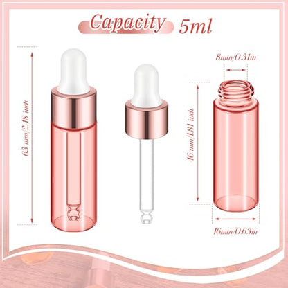 Didaey 100 Pcs 1/2/3/5/10/15 ml Mini Glass Oil Dropper Bottle Bulk, Clear Essential Small Empty Bottles Sample Containers Perfume Liquid Vials with Cap for Traveling (5 ml,Blush Pink) - color: Blush Pink, size: 5 ml