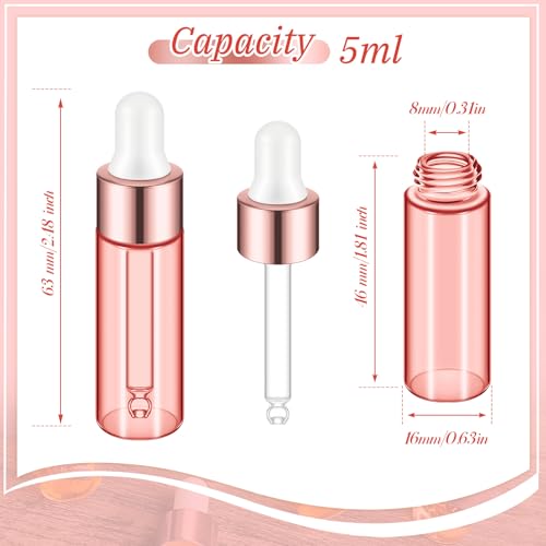 Didaey 100 Pcs 1/2/3/5/10/15 ml Mini Glass Oil Dropper Bottle Bulk, Clear Essential Small Empty Bottles Sample Containers Perfume Liquid Vials with Cap for Traveling (5 ml,Blush Pink) - color: Blush Pink, size: 5 ml