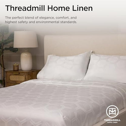 Threadmill 100% Cotton Sheets for Full Size Bed - 600 Thread Count Full Bed Sheets Set with 16” Deep Pocket - Jacquard Sateen Weave 4-Piece Bedding Set with Cooling Effect, White - color: Hotel White Olivia, size: Full
