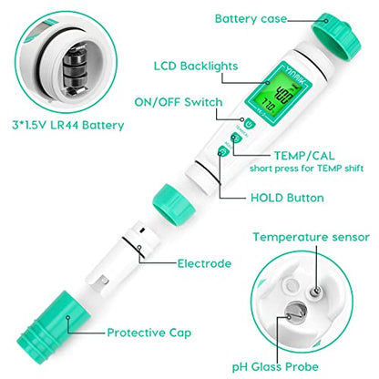 YINMIK Digital pH Meter with Extra Replaceable Probe, Pocket pH Tester for Hydroponics, Accurate Water Tester for Swimming Pool Hot Tub Aquariums Home Wine Brewing - color: White