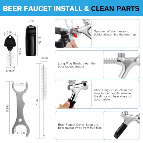 Ball Lock Keg Tap and Mini Co2 Regulator Set, Stainless Steel Self-Closing Ball Lock Beer Faucet & 0-60PSI Mini Beer Keg Charger Regulator Kit with Ball Lock Disconnect for Corny Keg Party