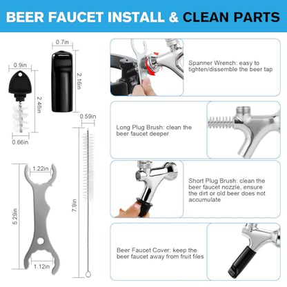 Ball Lock Keg Tap and Mini Co2 Regulator Set, Stainless Steel Self-Closing Ball Lock Beer Faucet & 0-60PSI Mini Beer Keg Charger Regulator Kit with Ball Lock Disconnect for Corny Keg Party