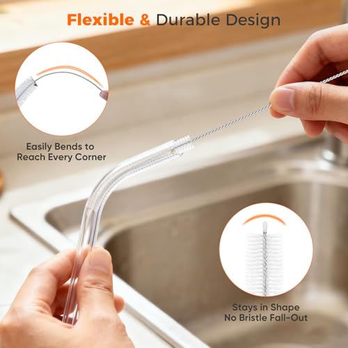 10-Packs Long Straw Cleaner Brush Set, 8.7-Inch, Mixed Sizes | Reusable Stainless Steel Cleaning Brush for Metal Straws, Sippy Cups, Tumblers, Small Water Bottle, Kitchen, Tube, Keyboard