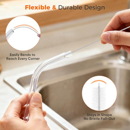 10-Packs Long Straw Cleaner Brush Set, 8.7-Inch, Mixed Sizes | Reusable Stainless Steel Cleaning Brush for Metal Straws, Sippy Cups, Tumblers, Small Water Bottle, Kitchen, Tube, Keyboard