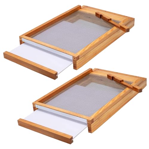 BeeCastle 2 Pcs Beehive Screened Bottom Board Dipped in 100% Beeswax,Screened Bottom Board with Solid Wood (10-Frame) - size: 2PCS-10 Frame