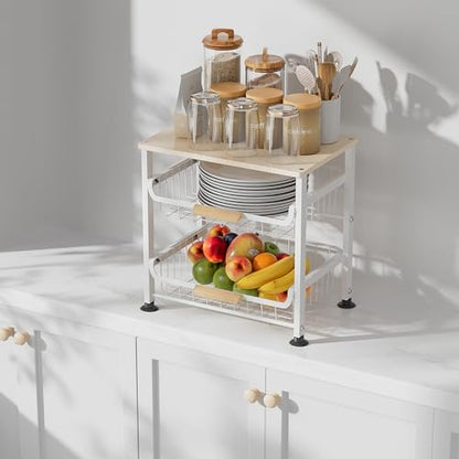 NiuYichee 3-layer Kitchen Fruit Storage Basket Snack Rack, Countertop & Desktop Pull-out Metal Basket with Handle, Organizers - color: Black 3-layer Rack
