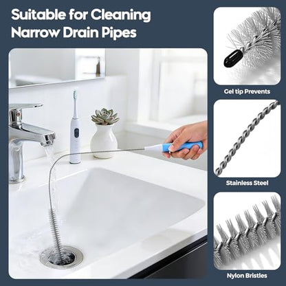 Dryer Vent Cleaner Kit 5 Pcs, Refrigerator Coil Cleaning Brush, Sewer Set Brush, Dryer Lint Cleaner Brush for Flexible Lint Remover, Kitchen Sink, Bathroom Clog, Toilet, Vent Scrubber - color: 5pack-grey