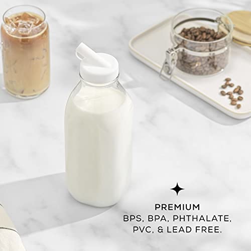 JoyJolt Glass Milk Bottles with Lids and Pourer – 32 Oz, 3 Pack Airtight Heavy Duty Reusable Glass Bottles, Leakproof, BPA-Free, Food Grade, Dishwasher Safe Jug, Pitcher for Milk, Juice, and Water - size: 32 Oz