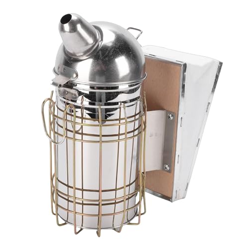 ANGGREK Bee Smoker, Stainless Steel Beekeeping Tool with Heat Guard, Safe to Use for Novice and Experienced Beekeepers (Round Nozzle 800g A)