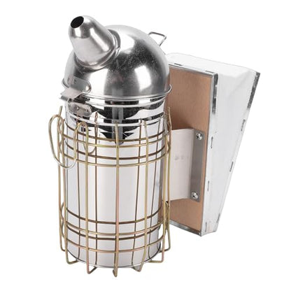 ANGGREK Bee Smoker, Stainless Steel Beekeeping Tool with Heat Guard, Safe to Use for Novice and Experienced Beekeepers (Round Nozzle 800g A)