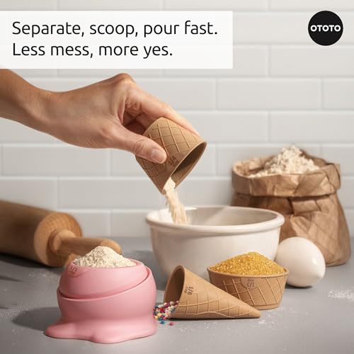 OTOTO Coney Ice Cream Measuring Cups Set – Detachable Plastic Measuring Cup Set for Baking & Cooking, Cute Measuring Cups for Liquid, Cute Baking Supplies, Kitchen Gadgets, Baking Gifts - style: Coney