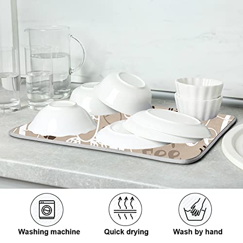 Brown Coffee Dish Drying Mat - 18 x 24 Inch, High Absorbent Reversible Microfiber Coffee Bean Dish Rack Pad - color: coffee theme, size: 18" x 24"
