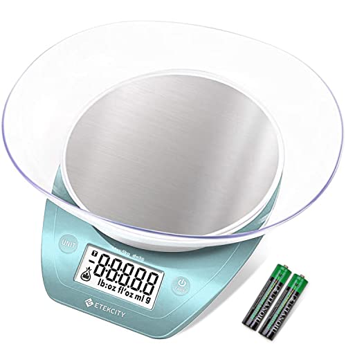 Etekcity 0.1g Food Scale, Bowl, Digital Grams and Ounces for Weight Loss, Dieting, Baking, Cooking, and Meal Prep, 11lb/5kg, Bright Blue - color: Bright Blue, size: 11lb