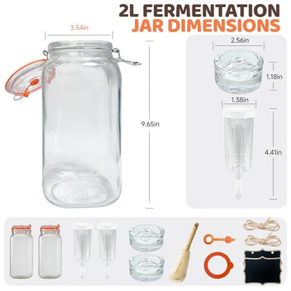 발효 병, 2팩 1.9L(64온스) 유리 발효 키트, 발효 웨이트 에어락 브러시, 밀봉 발효 뚜껑, 발효 날짜 추적 - size: 2L/64oz