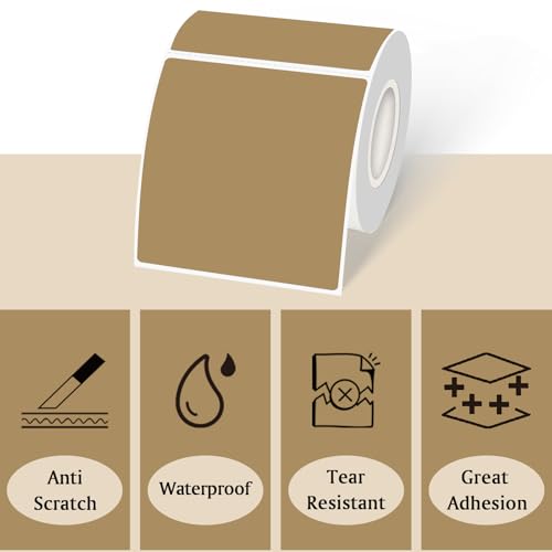 Square Thermal Labels Stickers 3"x3", Brown Square Direct Thermal Labels Stickers, Perforation Line Design- 300 Sheets - color: Brown, size: Square 3'' X 3''