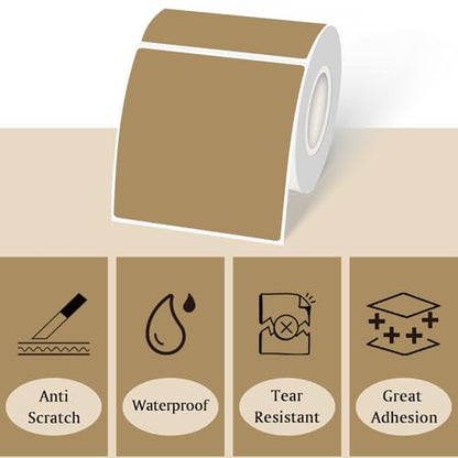 Square Thermal Labels Stickers 3"x3", Brown Square Direct Thermal Labels Stickers, Perforation Line Design- 300 Sheets - color: Brown, size: Square 3'' X 3''