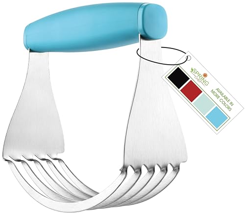 Spring Chef XL Dough Blender Tool For Baking, Heavy Duty Pastry Blender, Stainless Steel Pastry Cutter with Durable Blades, Dough Mixer, Butter Cutter for Easy Mixing, Dishwasher Safe - Aqua Sky | Heavy Duty Dough Mixer with Stainless Steel Blades, Butter