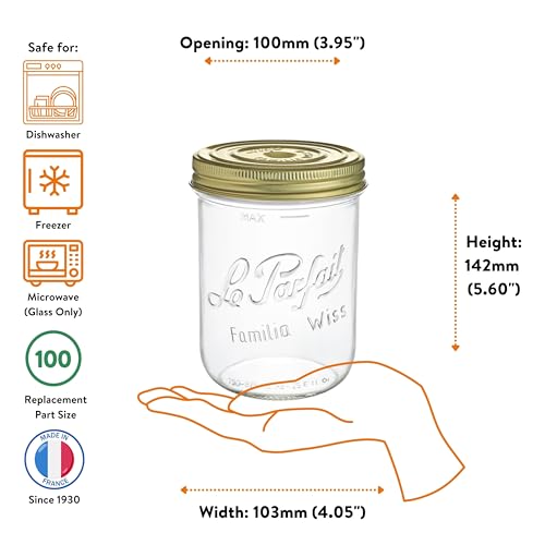 Le Parfait Familia Wiss 24oz (750ml) Wide Mouth Glass Canning Jars – 4PK Made in France, Airtight 2-Piece Lid, Reusable Zero Waste & Eco-Friendly for Kitchen Storage, Meal Prep, Fermentation & Baking - color: 24oz (Set/4)