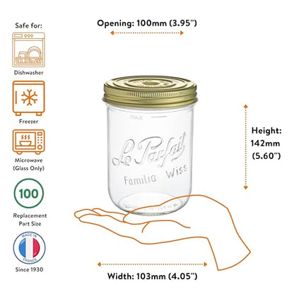 Le Parfait Familia Wiss 24oz (750ml) Wide Mouth Glass Canning Jar – 1PK Made in France, Airtight 2-Piece Lid, Reusable Zero Waste & Eco-Friendly for Kitchen Storage & Meal Prep - color: 24oz (Single)