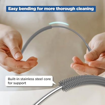 YOTIME Silicone Straw Cleaner Brush, 2Pcs Reusable Straw Brush Extra Long for Cleaning Tumbler with Handle and Glass Metal Smoothie Straws, Non-slip Handle Soft and Bendable, 6mm+9mm, Gray - color: Gray