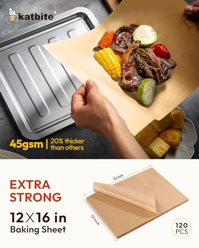 Katbite Unbleached Parchment Paper Baking Sheets, 120Pcs 12x16 Inch Precut Parchment Paper for Baking, Heavy Duty & Non-stick, Half Sheet Paper for Baking, Cooking, Steaming, Oven Paper - color: 12"x16"-120