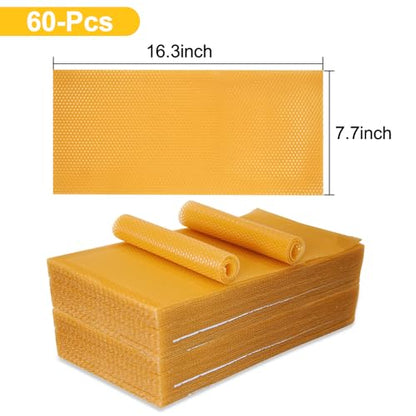 Beeswax Sheets, Bee Hive Foundation Sheets, Beehive Wax Foundation Sheets, Beeswax Honeycomb Sheets for Beekeeping Candle Making (60pcs) - size: 60pcs