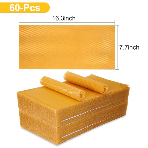 Beeswax Sheets, Bee Hive Foundation Sheets, Beehive Wax Foundation Sheets, Beeswax Honeycomb Sheets for Beekeeping Candle Making (60pcs) - size: 60pcs