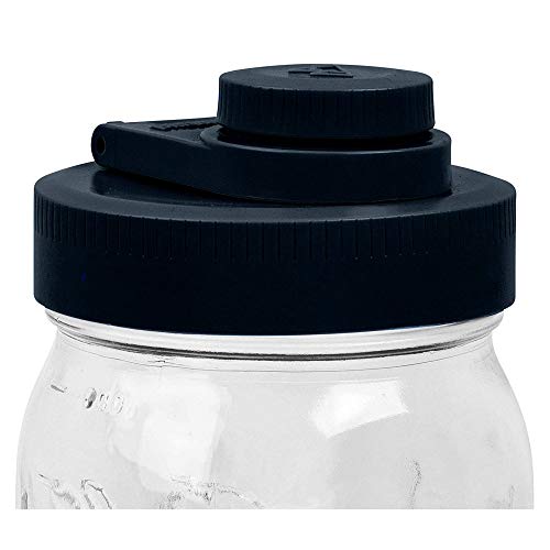 Brewing America Glass Mason Jar Pitcher with Lid - Azure Standard Jars, 1 Quart (32 oz) with Black Wide Mouth Pour Lid, for Smoothie, Boba Cup, Sun Tea, Cold Coffee Glass Tumbler, 2-Pack - color: Black