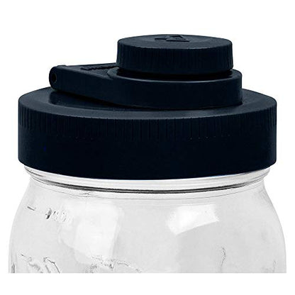 Brewing America Glass Mason Jar Pitcher with Lid - Azure Standard Jars, 1 Quart (32 oz) with Black Wide Mouth Pour Lid, for Smoothie, Boba Cup, Sun Tea, Cold Coffee Glass Tumbler, 2-Pack - color: Black