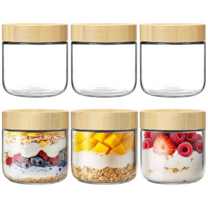 6 Pack 10oz Glass Jars with Bamboo Lids, Overnight Oats Containers with Airtight Lids, Storage Containers Wide Mouth Mason jars for Salad,Yogurt, Sugar, Snacks, Spices - color: 10OZ-6P