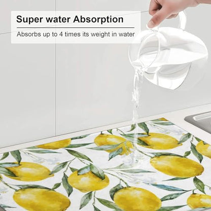 Lemon Dish Drying Mat For Kitchen Counter, Super Absorbent Microfiber Dish Drying Pad, Kitchen Gadgets For Easy Clean Multi-Use Large 18"x24" - color: Lemon