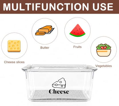 Cheese Container Airtight with Draining Basket Cream Cheese Sliced Cheeses Box with Lid Saver for Fridge Cheeses Keeper Cream Block Shredded Storage Box Saver (Clear) - color: Clear
