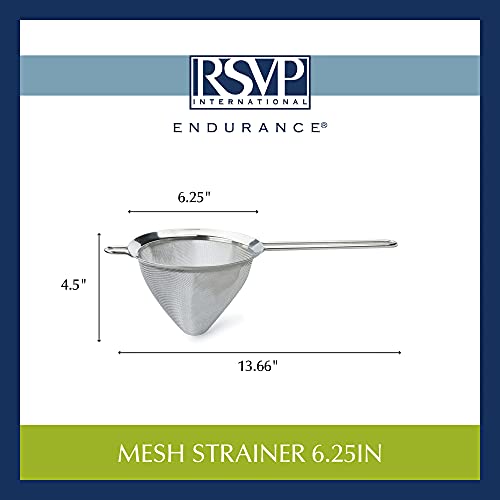 RSVP International Endurance Kitchen Collection, Stainless Steel Fine Mesh Conical Sieve/Colander, Multi-Purpose for Cooking, Baking, Loose Leaf Tea, Bar Strainer Cocktails, 6.25-Inch - size: 6-1/4-Inch