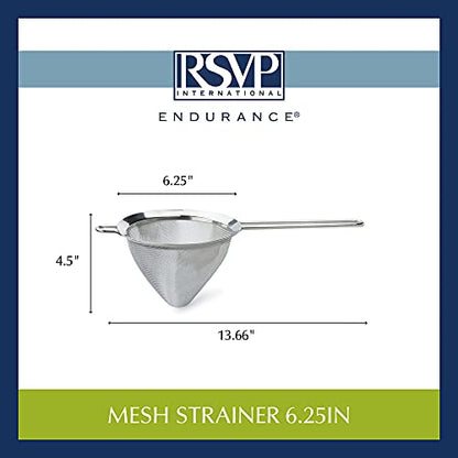 RSVP International Endurance Kitchen Collection, Stainless Steel Fine Mesh Conical Sieve/Colander, Multi-Purpose for Cooking, Baking, Loose Leaf Tea, Bar Strainer Cocktails, 6.25-Inch - size: 6-1/4-Inch