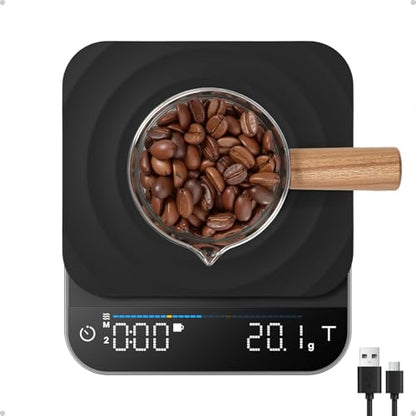 RENPHO Espresso Scale with Timer, Rechargeable Coffee Scale with Flow Rate Indicator, 0.1g Accurate Coffee Been Scale for Pour-Over, Gift for Coffee Lover, Calibarista, 3kg - color: Black-coffee scale